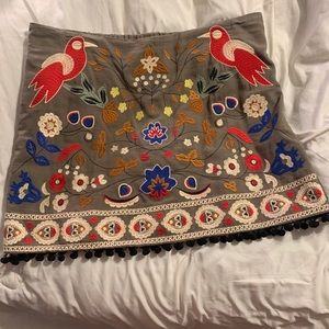 Embroidered olive green skirt